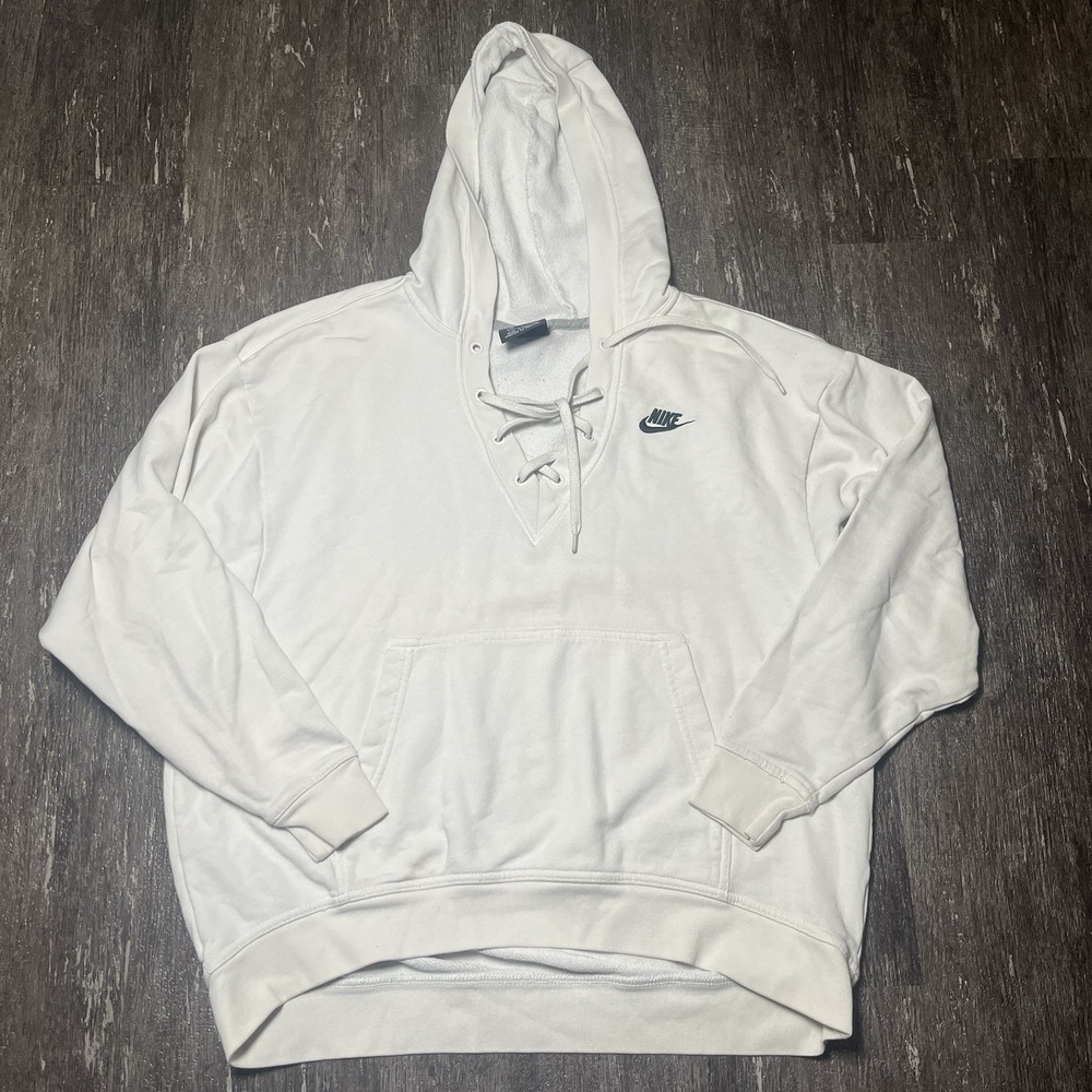 Nike White Hoodie Embroidered Logo Long Sleeve Sweatshirt Women's Size Medium